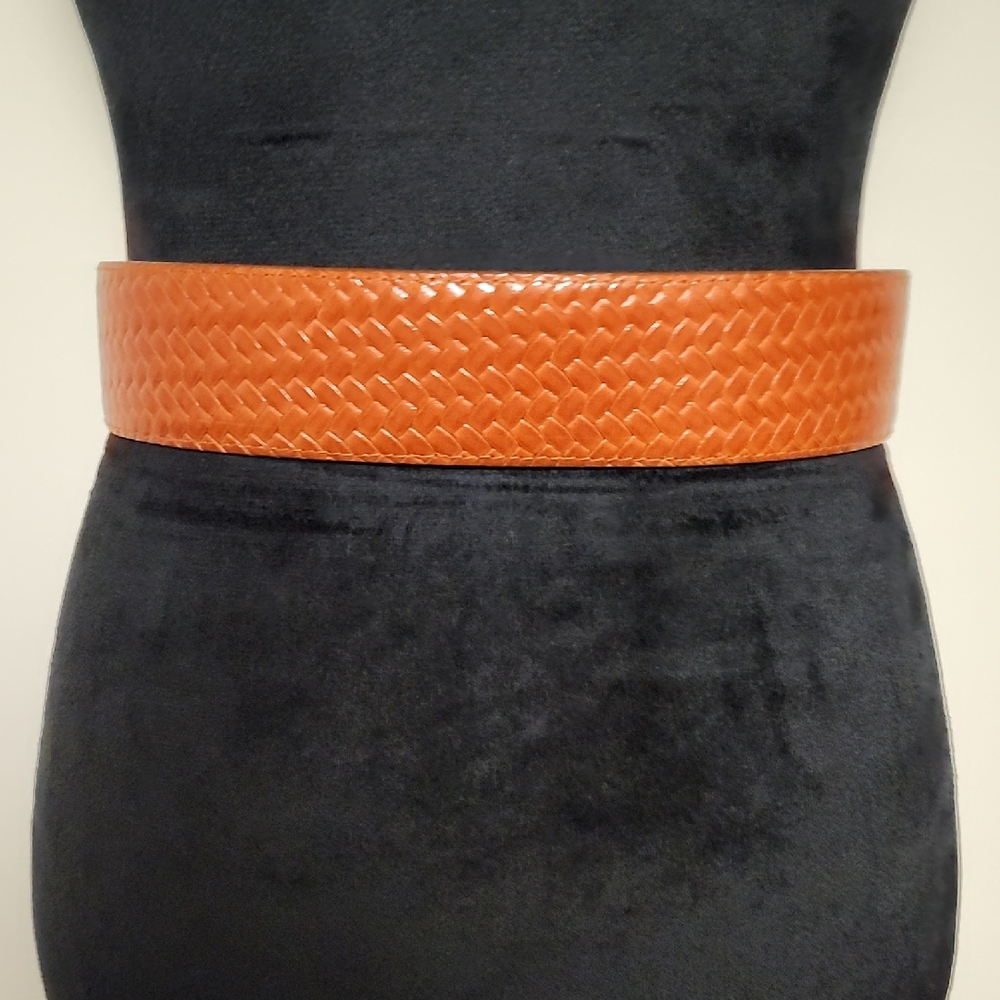Ports 1961 Vintage 90s Woven Calfskin Leather Belt Orange Boho XS/S - Picture 3 of 12